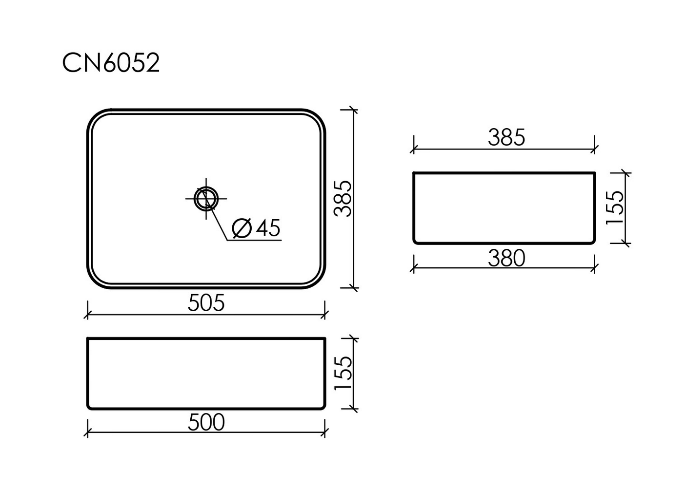 Умывальник чаша накладная прямоугольная Element 505x380x150мм - Gidratop.ru изображение