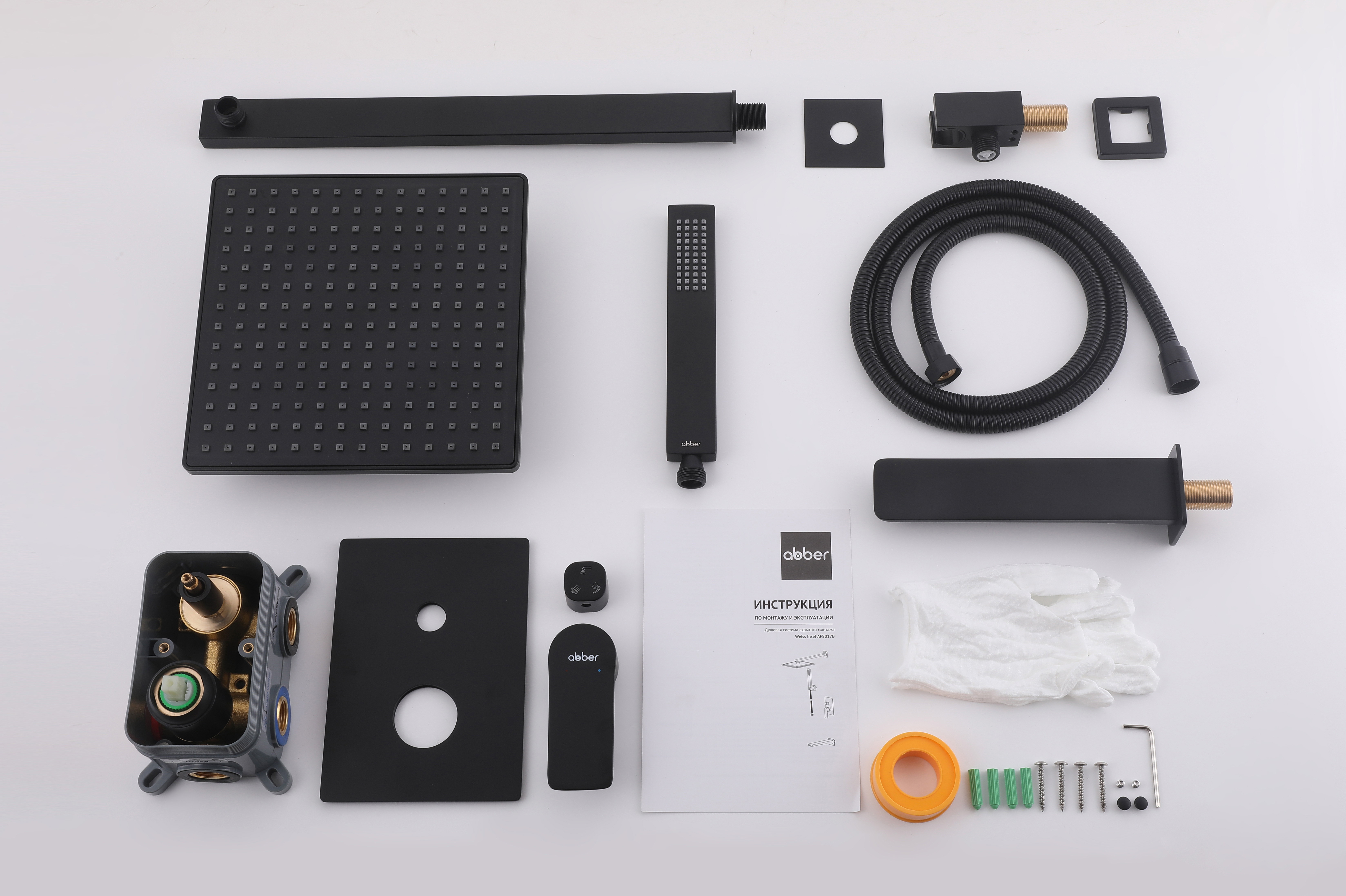 Душевая система ABBER Weiss Insel AF8017B скрытого монтажа с изливом, черная матовая - Gidratop.ru изображение