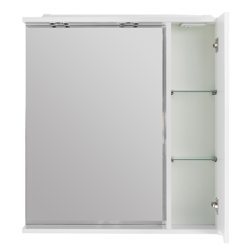 MARINO Шкаф зеркальный подвесной с одной распашной дверцей с доводчиками, LED 2x4W, правосторонний, Bianco Lucido, 600х150х750, MARINO-SPC-600/750-1A-BL-P-R - Gidratop.ru изображение