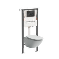 Комплект Подвесной унитаз MONO Rimless + Система инсталляции Balance кнопка Circle, черный матовый