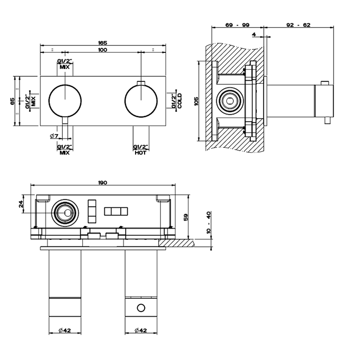 GESSI 316 термостатический смеситель, с подключением на 3/4, фильтр, на 3 источника (внешняя часть), цвет: brushed black metal pvd - Gidratop.ru изображение