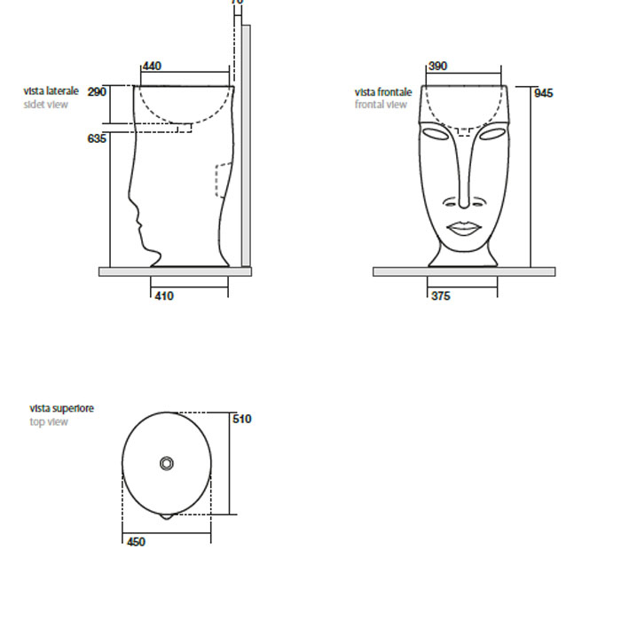 Раковина 45x51x94.5 см, без отв., свободностоящая "MOLOCO", слив в стену, цвет: черный матовый - Gidratop.ru изображение