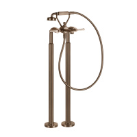 GESSI VENTI20 смеситель для ванны напольный, двухвентильный, с ручным душем и шлангом 1500 мм., внешняя часть, цвет Copper Brushed PVD - Gidratop.ru изображение
