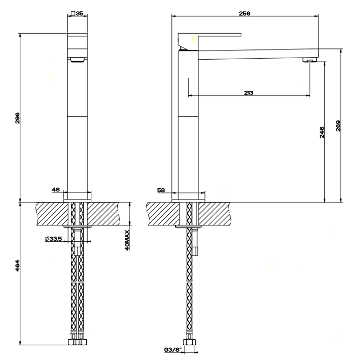 Gessi Rettangolo смеситель для раковины с высоким изливом 213мм, цвет: хром - Gidratop.ru изображение