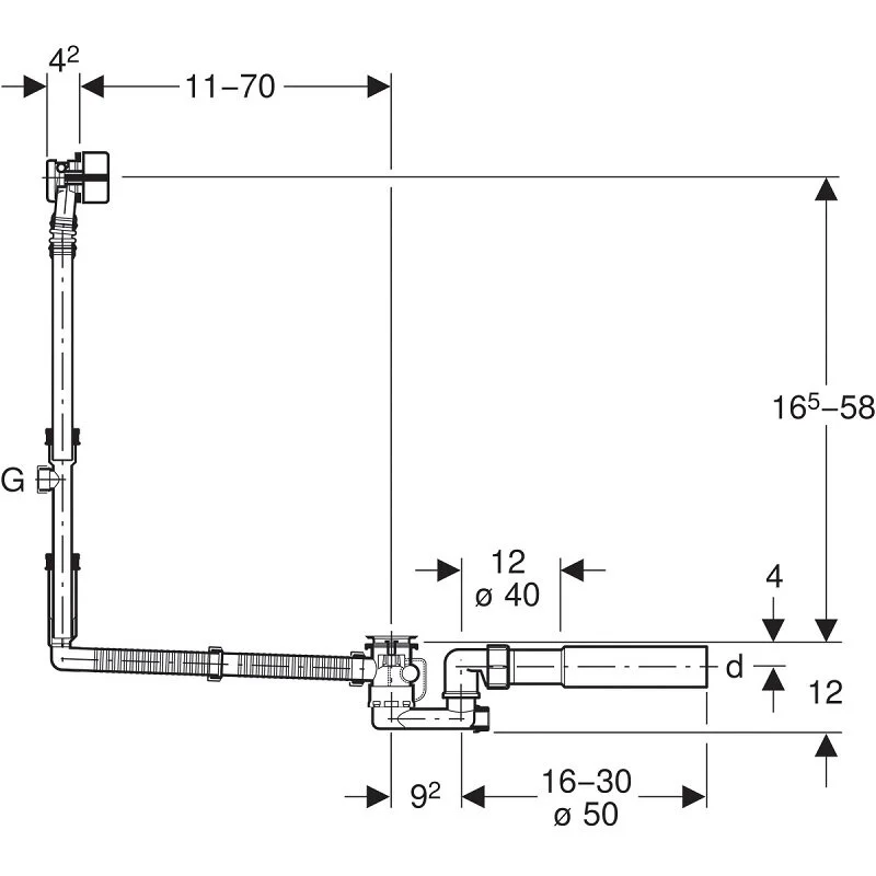 Слив-перелив Geberit для ванны, с наливом, удлинённый, хром, 150.711.21.6 - Gidratop.ru изображение