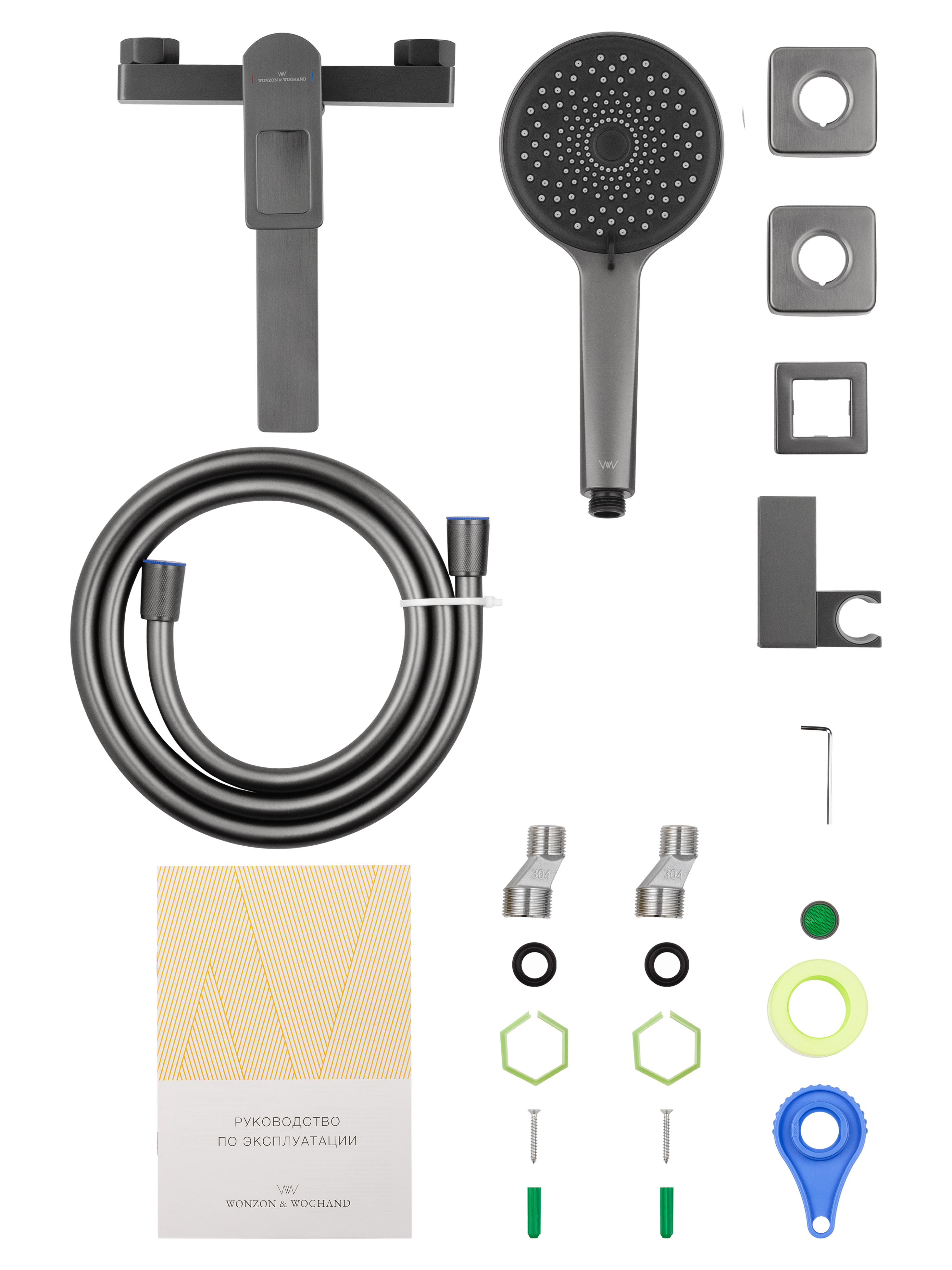 Смеситель для ванны с душем WONZON & WOGHAND FRAME, Темный графит (WW-88639010-BGM) - Gidratop.ru изображение