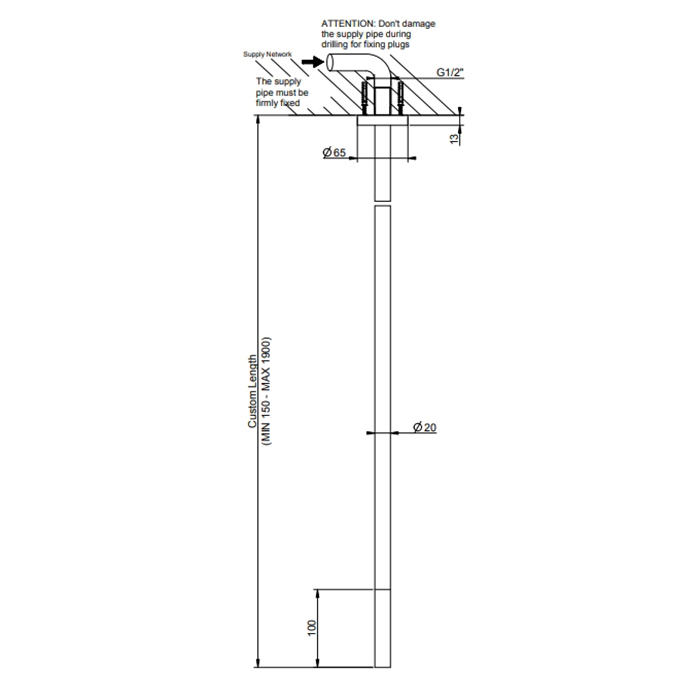 GESSI 316 излив потолочный для удаленного управления, длина под заказ(365-1900мм), цвет: Black XL - Gidratop.ru изображение