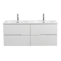 DUET-N База под раковину подвесная с четырьмя выкатными ящиками для раковины с двумя чашами, Bianco Lucido, 1200x450x500, DUET-N-1200-4C-SO-2-BL - Gidratop.ru изображение