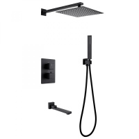 Душевая система ABBER Daheim AF8250B скрытого монтажа с изливом, термостат, черная матовая - Gidratop.ru изображение