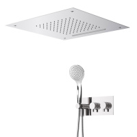 LEAF-DSIS-T-50-01 Душевая система с термостатическим смесителем и дивиатором для верхнего и ручного душа, верхний душ потолочный 500х500 мм, исполнение хром - Gidratop.ru изображение