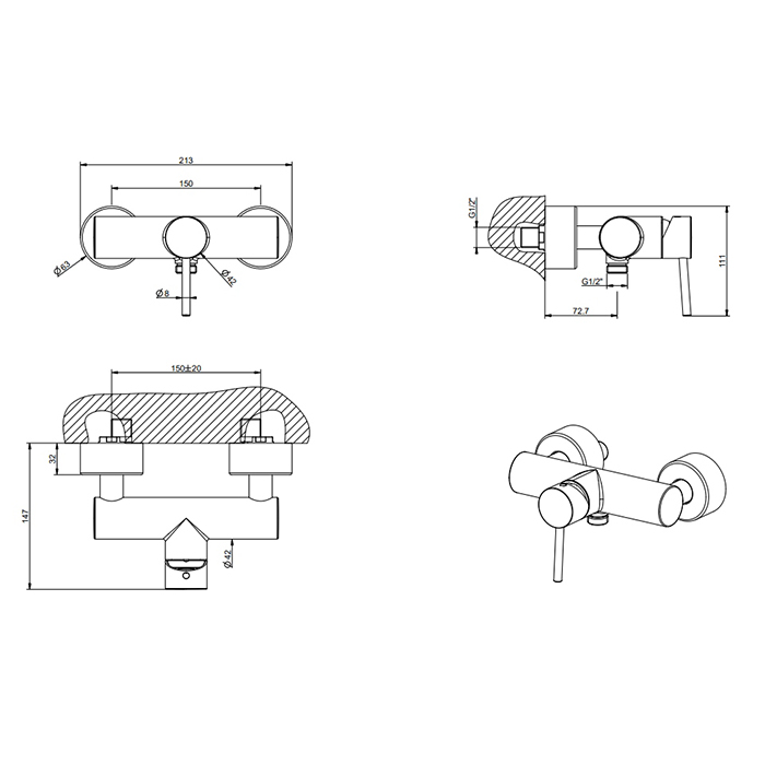 Gessi Emporio Via tortona смеситель наружный для душа, цвет: Finox Brushed Nickel - Gidratop.ru изображение