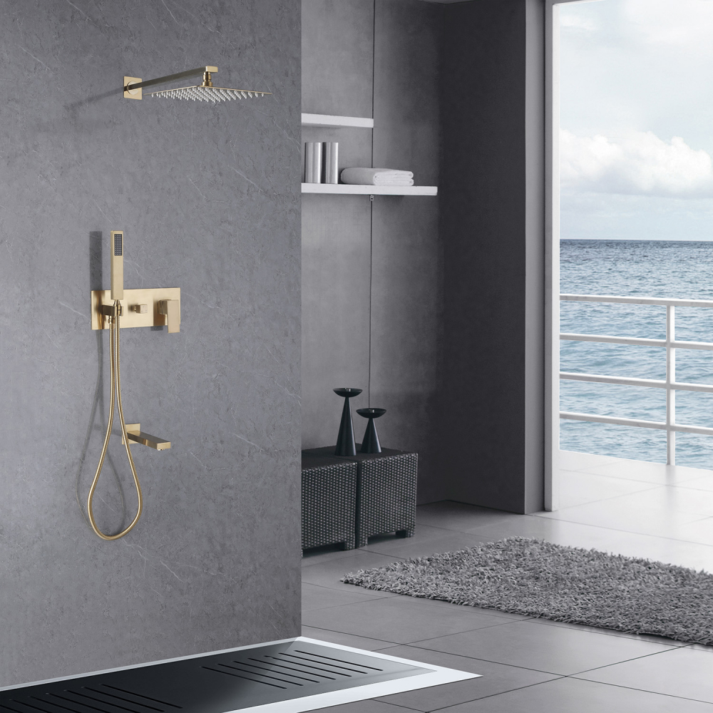 Душевая система ABBER Daheim AF8217G скрытого монтажа с изливом, золото матовое - Gidratop.ru изображение