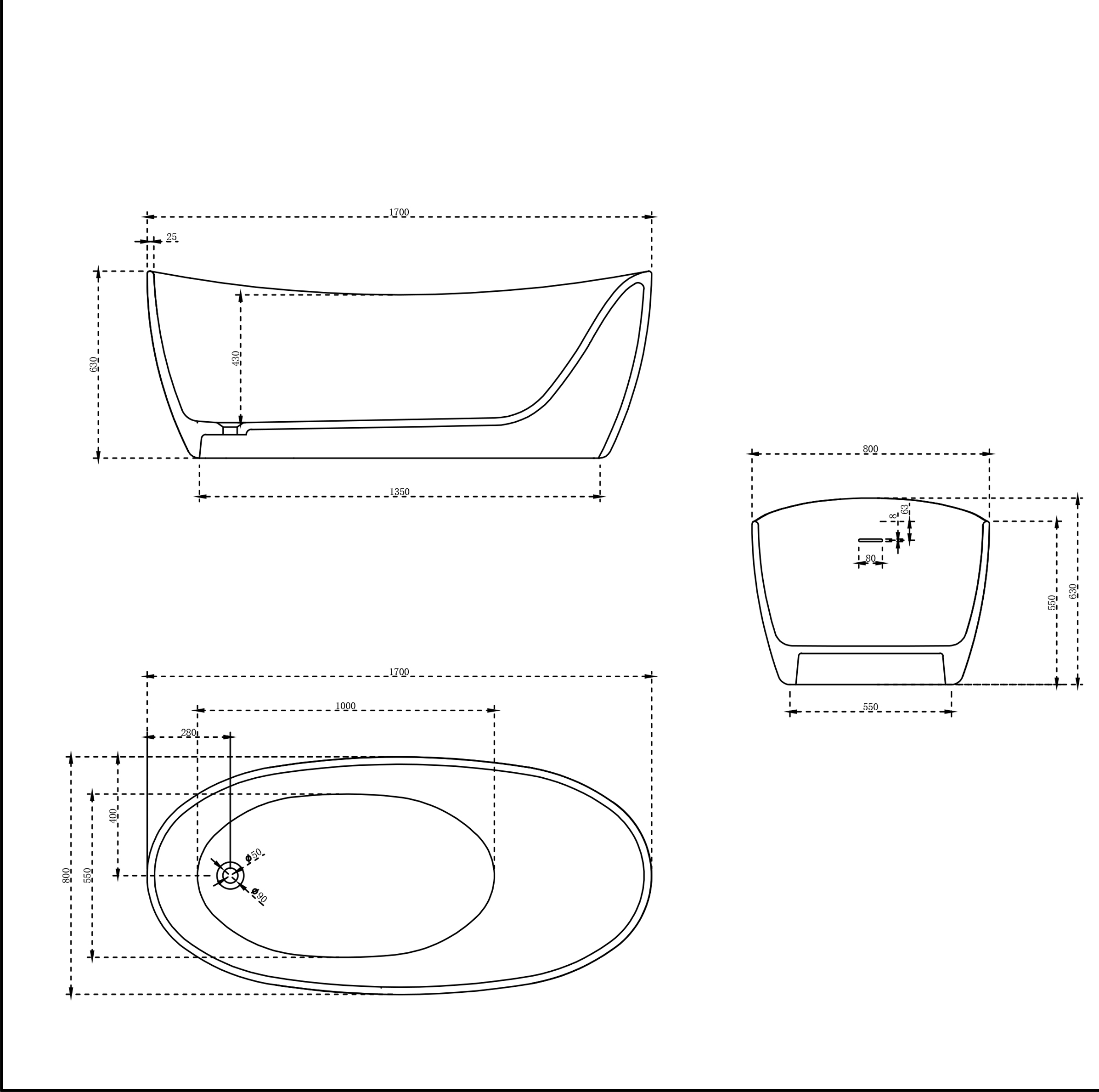Ванна Solid Surface Vincea VBT-6S03MW, 1700*800*630, белый мат., слив-перелив в комплекте - Gidratop.ru изображение