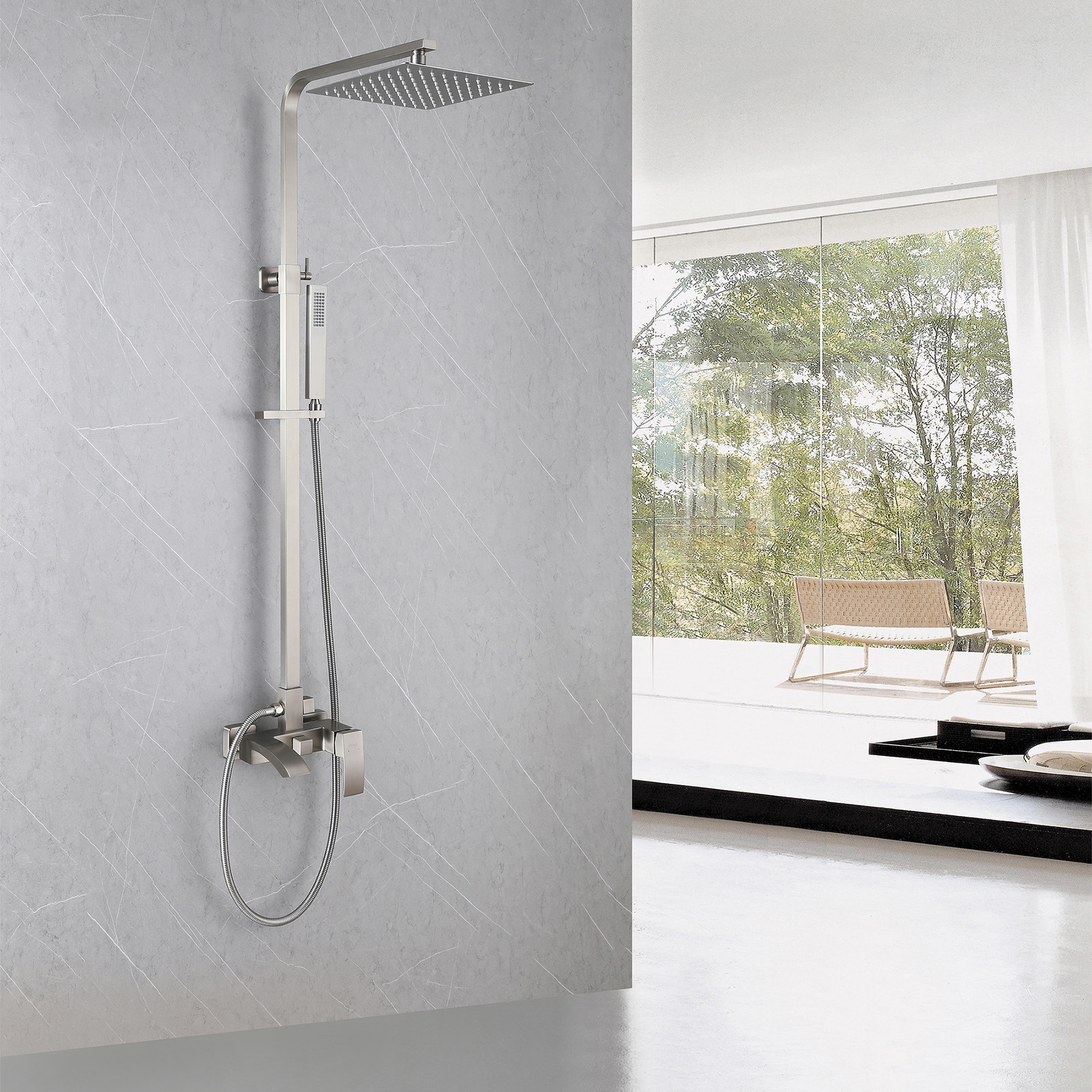 Душевая стойка ABBER Wasserfall AF8616SPL с изливом, сатин - Gidratop.ru изображение