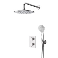 LEAF-DSIP-T-25-01 Душевая система термостатическая с дивиатором для верхнего и ручного душа, верхний душ из стены 25 см, исполнение Хром - Gidratop.ru изображение