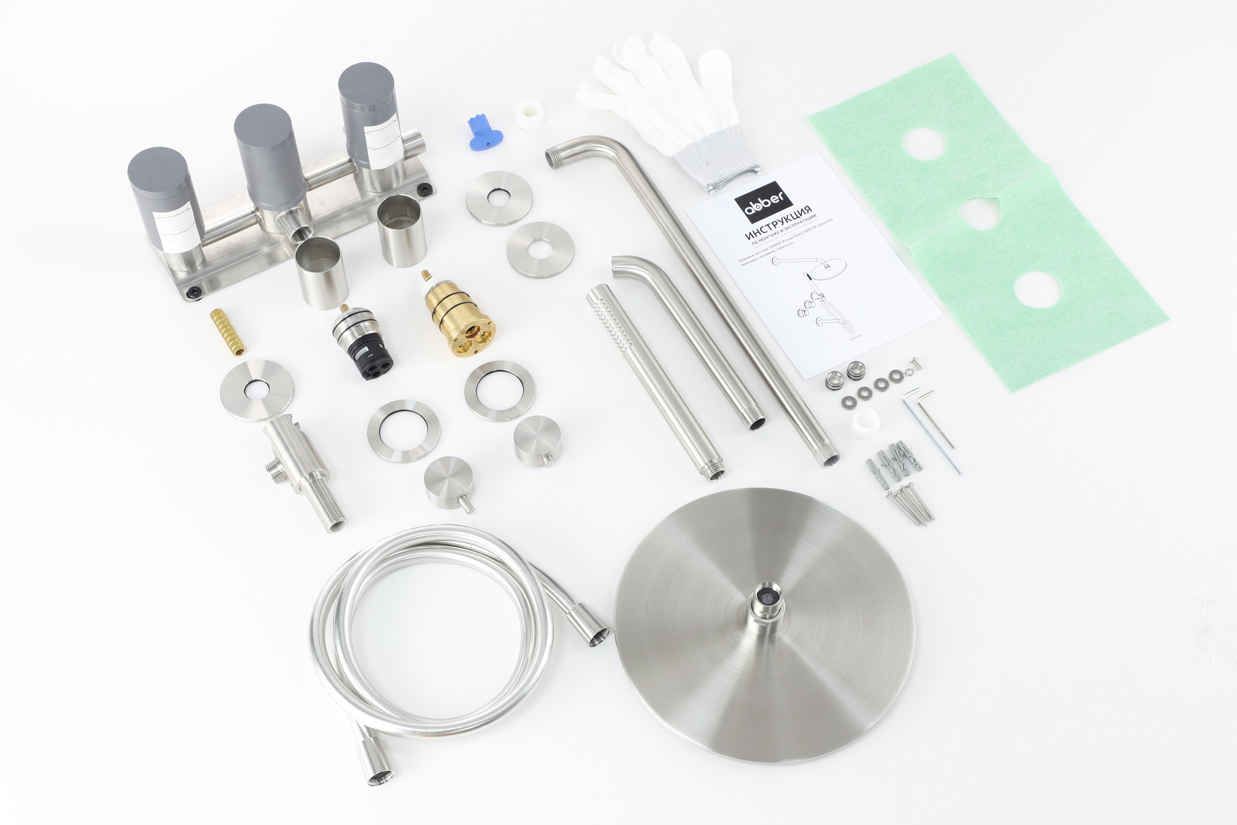 Душевая система ABBER Wasser Kreis 316 AF8150BST скрытого монтажа с изливом, термостат, сталь брашированная - Gidratop.ru изображение