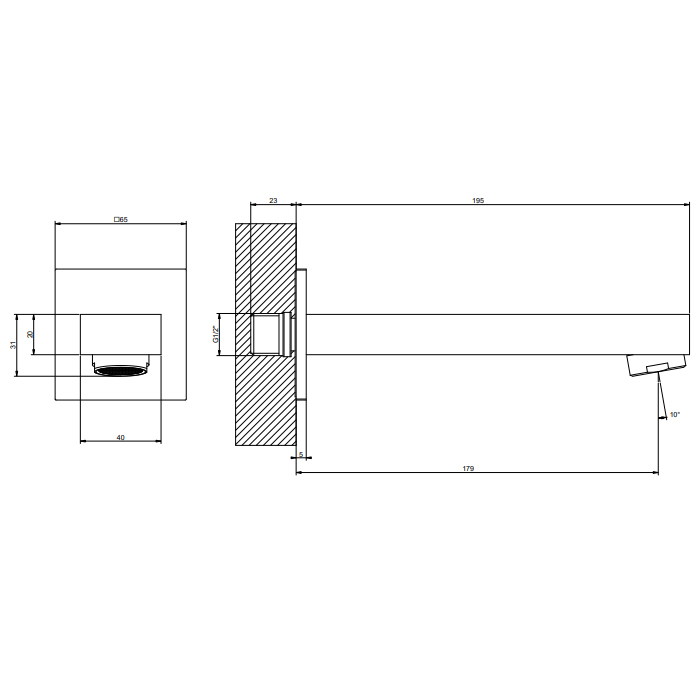 GESSI  INVERSO RIGATO настенный излив для ванны, цвет: Brass Brushed PVD - Gidratop.ru изображение