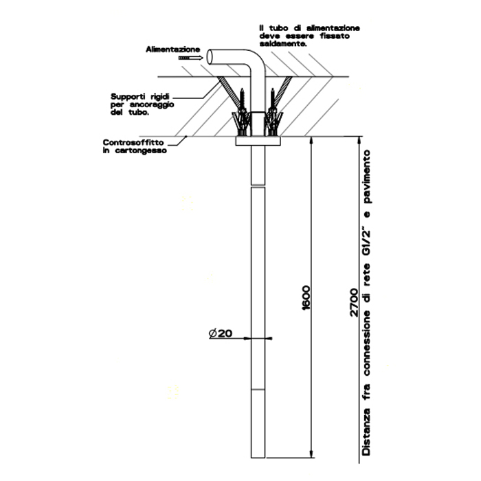 GESSI 316 излив потолочный с удаленным управлением (не входит в комплект), цвет: steel brushed - Gidratop.ru изображение