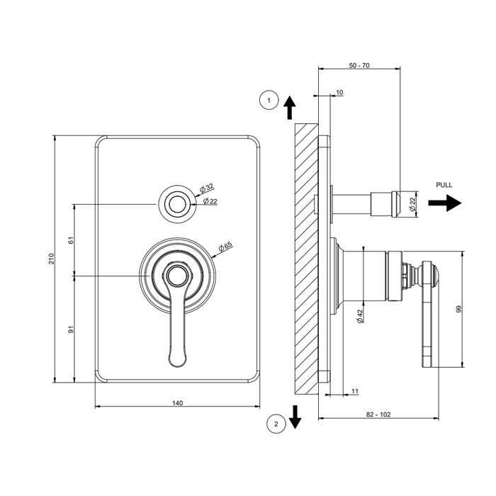 GESSI VENTI20 смеситель встраиваемый, однорычажный, с переключателем на 2 положения, внешняя часть, цвет черный матовый - Gidratop.ru изображение