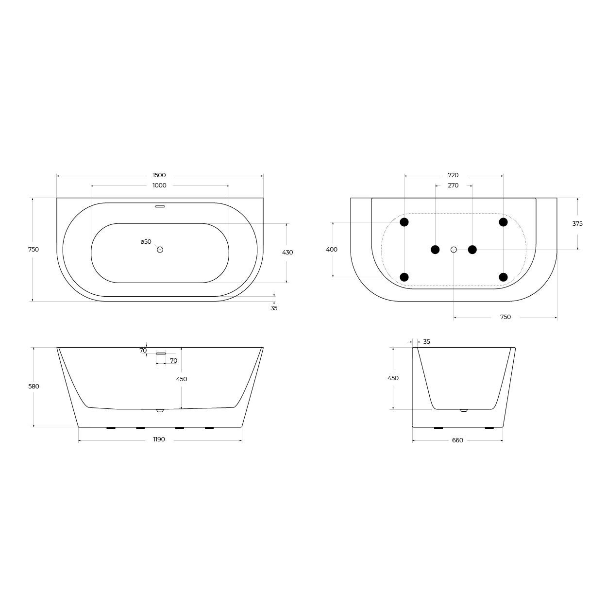 Акриловая ванна BELBAGNO BB710-1500-750 - Gidratop.ru изображение