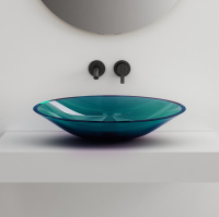 Раковина накладная прозрачная ABBER Kristall AT2812Aquamarin бирюзовая - Gidratop.ru изображение