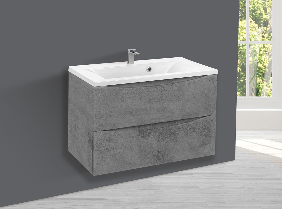 База под раковину Mia 750 подвесная, 2 выкатных ящика soft close, Beton - Gidratop.ru изображение