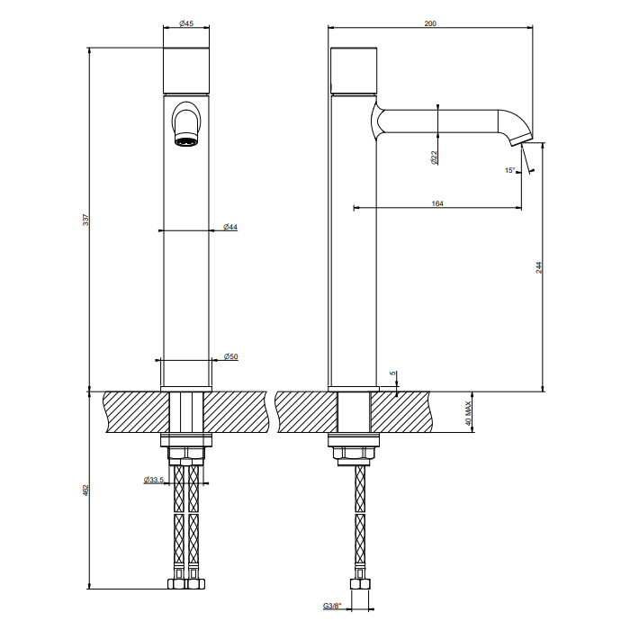 GESSI HABITO CESELLO смеситель для раковины высокий ,без донного клапана, с соединительными шлангами, цвет Finox Brushed Nickel - Gidratop.ru изображение