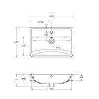 NEON керамическая раковина 19060, 600x415x160 - Gidratop.ru изображение