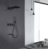 Душевая система ABBER Wasser Kreis AF8150B скрытого монтажа с изливом, термостат, черная матовая - Gidratop.ru изображение