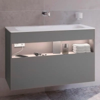 Тумба под раковину Keuco Stageline 32872290100, 100 см, с подсветкой, 1 ящик, цвет инокс матовый - Gidratop.ru изображение