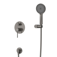 RELAX-DSET-GM Душевой комплект встраиваемый (смеситель встраиваемый, верхний душ, ручной душ со шлангом, штуцер с держателем), оружейная сталь - Gidratop.ru изображение