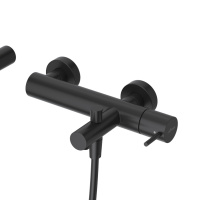 LEAF-VD-L-NOP Смеситель для ванны и душа однорычажный в комплекте с ручным душем, шлангом и держателем, исполнение Чёрный матовый - Gidratop.ru изображение