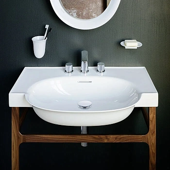 Раковина с деревянной консолью Laufen New Classic 58 х 32 х 83 см, консоль орех