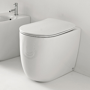 Унитаз безободковый пристенный 55х35 см, с креплениями WB5N, цвет: белый глянцевый