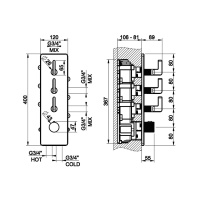 GESSI INCISO встраиваемый термостатический смеситель на 3 источника, резьба 3/4 (внешние части), цвет: brushed black metal pvd - Gidratop.ru изображение