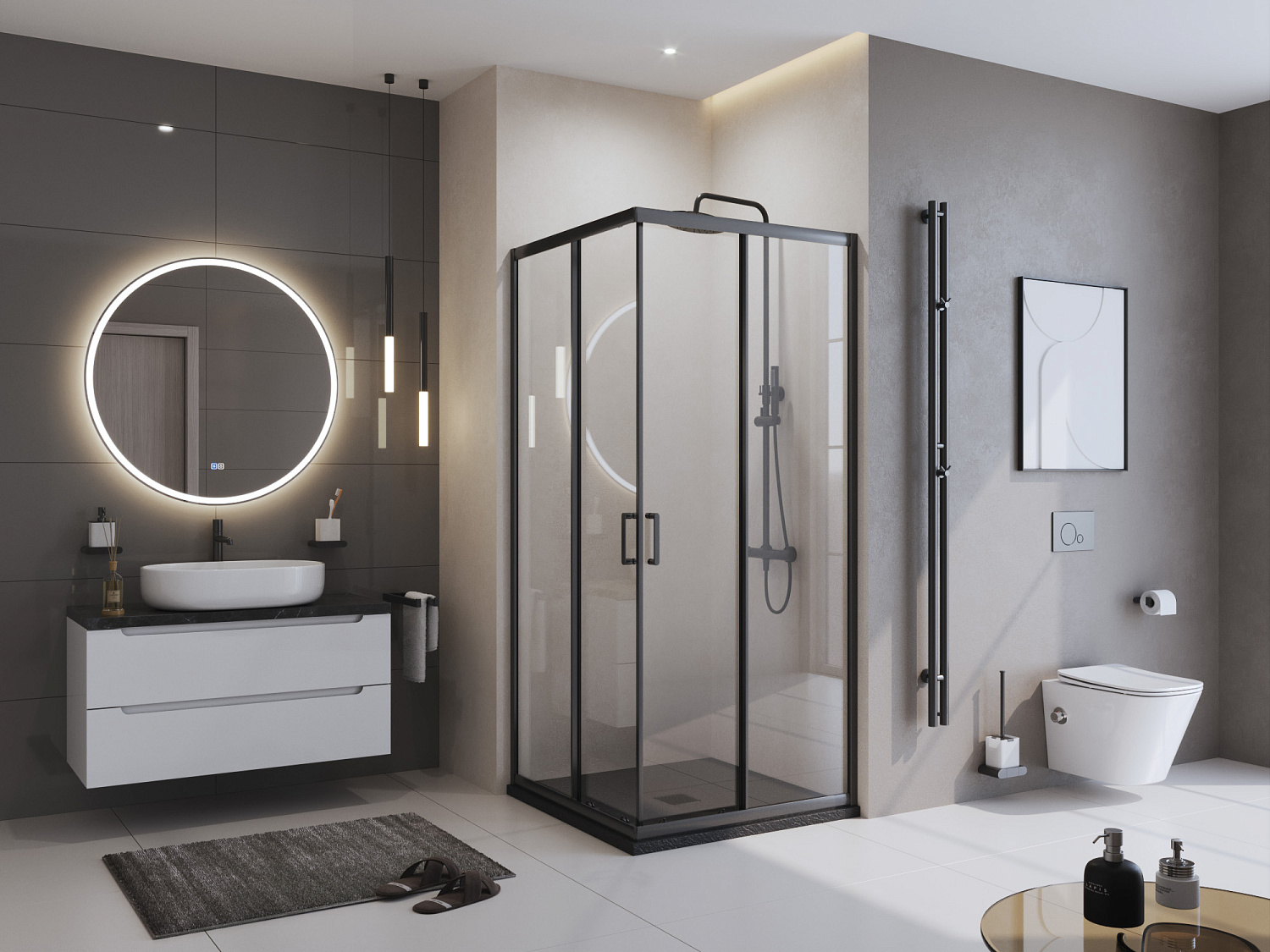 Душевой поддон из искусственного мрамора в комплекте с сифоном BelBagno UNO TRAY-MR-UNO-A-90-35-NERO-NO