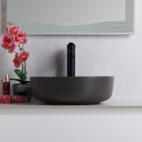 Раковина накладная керамическая, круглая, серая матовая, BB1315-H311, 410x410x130 - Gidratop.ru изображение