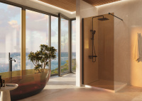 Душевая перегородка Walk-In VSW-1H900GSB, 900*2000, черный матовый, стекло янтарь - Gidratop.ru изображение