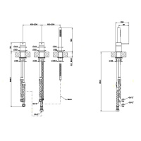 GESSI 316 смеситель для ванны на 3 отверстия наполнение через слив-перелив с переключателем, убирающаяся душевая лейка, цвет: steel brushed - Gidratop.ru изображение