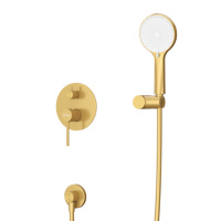 RELAX-DSET-BORO Душевой комплект встраиваемый (смеситель встраиваемый, верхний душ, ручной душ со шлангом, штуцер с держателем), брашированное золото - Gidratop.ru изображение