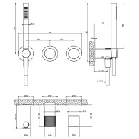 GESSI HABITO CESELLO смеситель настенный встраиваемый, однорычажный, с переключателем на 2 положения, с ручным душем, настен держ, цвет Black Metal PV - Gidratop.ru изображение