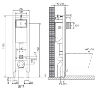 Инсталляция BelBagno 30 для подвесного унитаза, 1150х300х187 мм, со смывным бачком скрытого монтажа, фронтальное управление, крепление к стене в компл - Gidratop.ru изображение