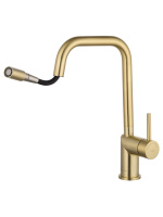 Смеситель для кухни с выдвижым изливом WONZON & WOGHAND, Брашированное золото (WW-6018-BG) - Gidratop.ru изображение