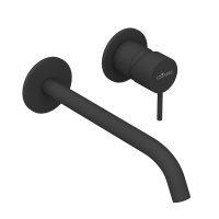 LEAF-BLI2-20-L-NOP Смеситель для раковины встраиваемый однорычажный, на два отверстия, длина излива 20 см, исполнение Чёрный матовый - Gidratop.ru изображение