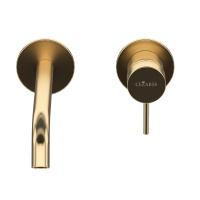 LEAF-BLI2-20-L-SR Смеситель для раковины встраиваемый однорычажный, на два отверстия, длина излива 20 см, исполнение Sunrise - Gidratop.ru изображение