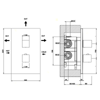 Gessi Rettangolo встраиваемый термостат, подключение на 3/4, с переключателем на 3 выхода(внешние части), цвет: хром - Gidratop.ru изображение