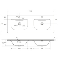 Керамическая раковина с двумя чашами CZR-8099-120-2, 1210x460x170 - Gidratop.ru изображение