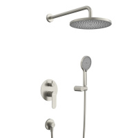 STYLUS-DSET-IN Душевой комплект встраиваемый (смеситель встраиваемый, верхний душ, ручной душ со шлангом, штуцер с держателем), сатин - Gidratop.ru изображение