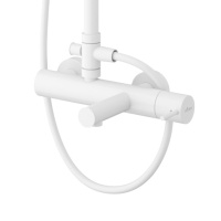 LEAF-CVDA-30-L-BIO Душевая стойка телескопическая, с изливом с верхним и ручным душем, верхний душ диаметр 230 мм АБС пластик, исполнение Белый матовый - Gidratop.ru изображение