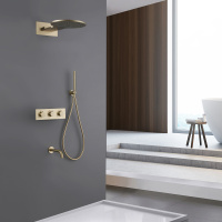 Душевая система ABBER Wasser Kreis AF8150G скрытого монтажа с изливом, термостат, золото матовое - Gidratop.ru изображение